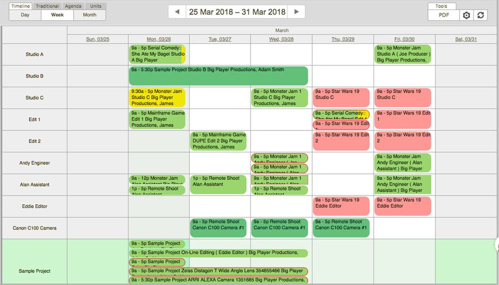 Room scheduling calendar grid