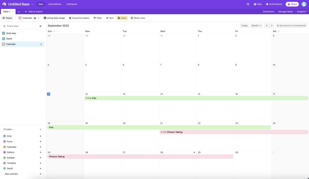 Example Calendar View