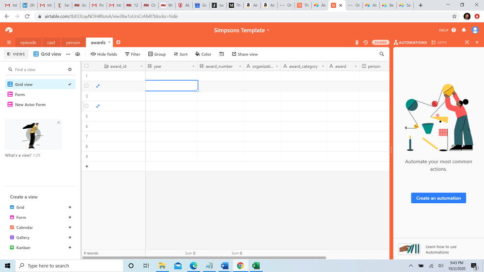 How do I add data (a table with data from Excel) to a table within Airtable 2