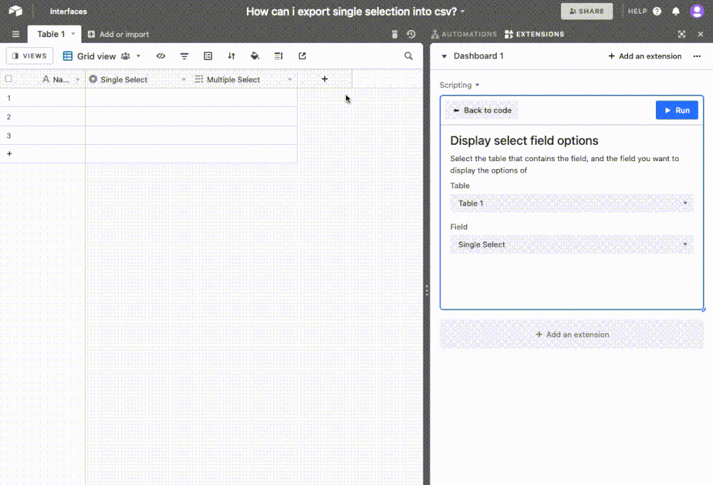 How can i export single selection into csv_