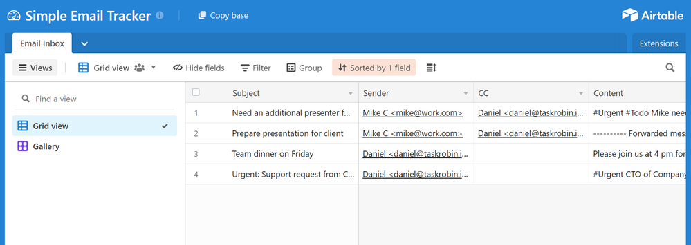 Send and save emails to Airtable