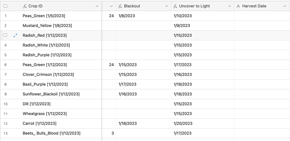 This one is my planting record table