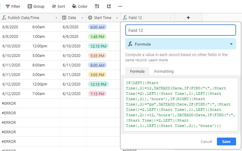 AIRTABLE Formula Issues