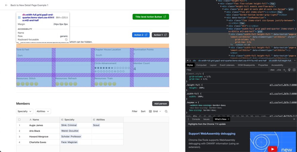 Sections use CSS grid