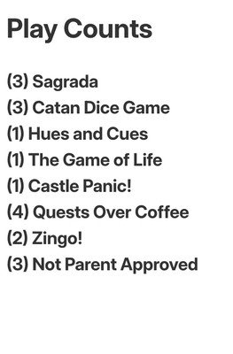 The generate list of games I've played along with how many times I've played each.