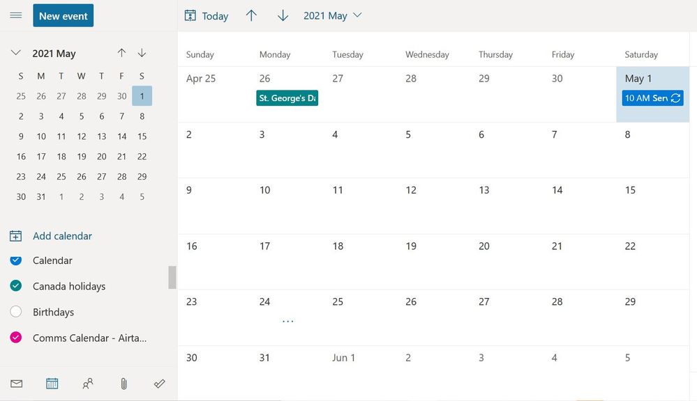 Outlook post import calendar view