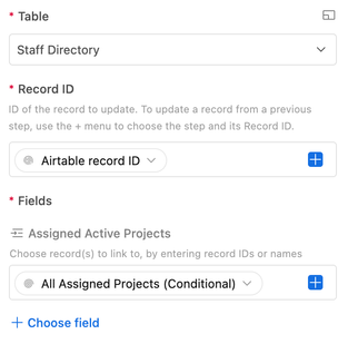 The Assigned Active Projects is a linked record field to my PROJECT table.