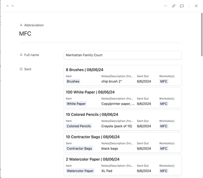 When you expand the specific site record, it lists all the linked records as pictured. These are sent records, which are truncated in the grid view.