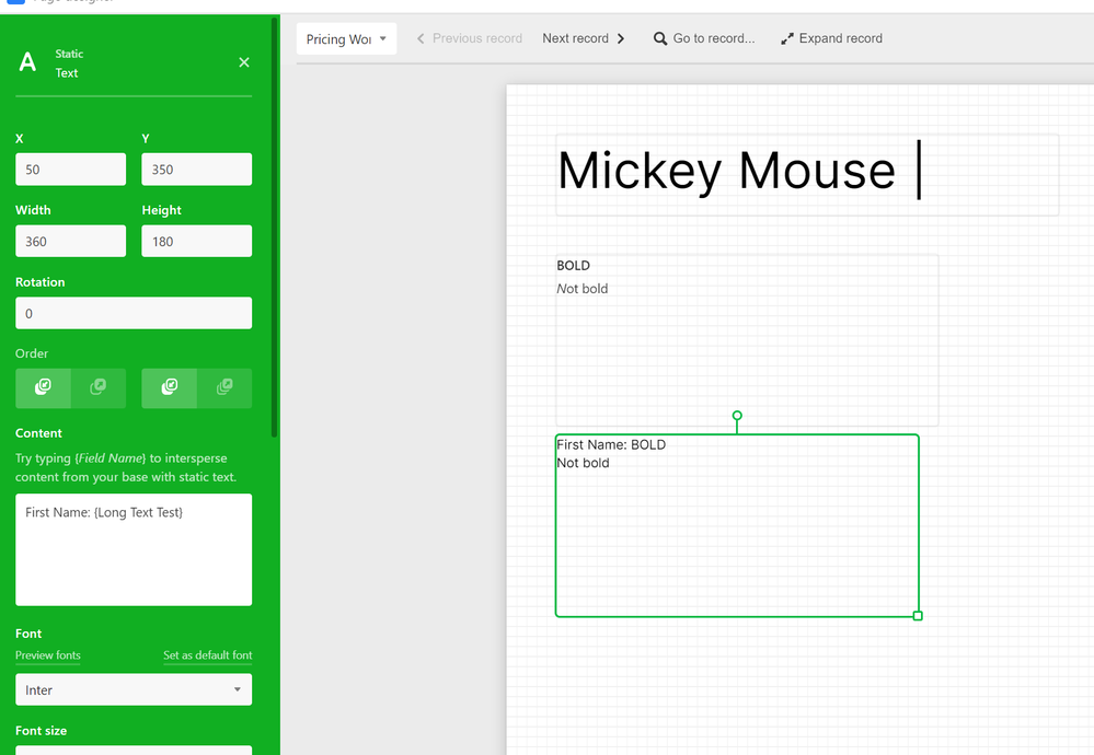 Formatting Static Text Blocks